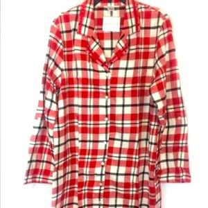 NWOT Women Liz Claiborne red and white plaid flannel nightshirt sleepwear